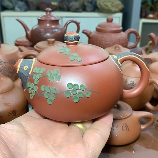 紫砂茶杯全手工制作原矿紫朱泥绘紫砂壶容量260