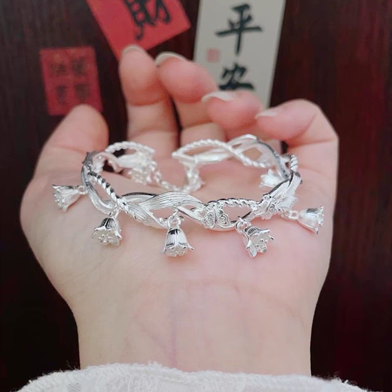 足银手镯 铃兰花蝴蝶开口手镯【196】22