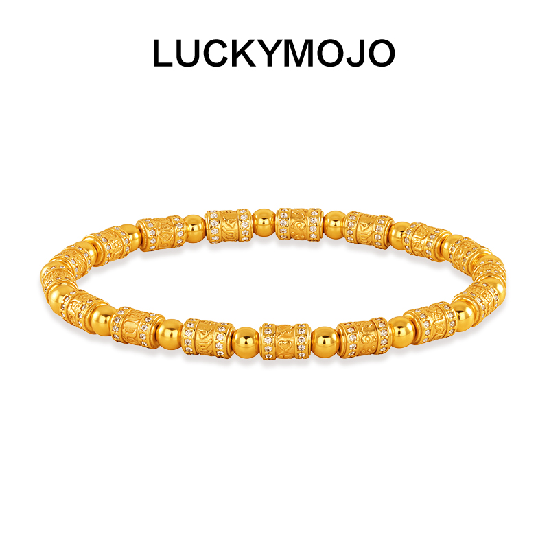 LUCKYMOJO 925银手链 轻奢贵气感六字真言串珠手链男生女生