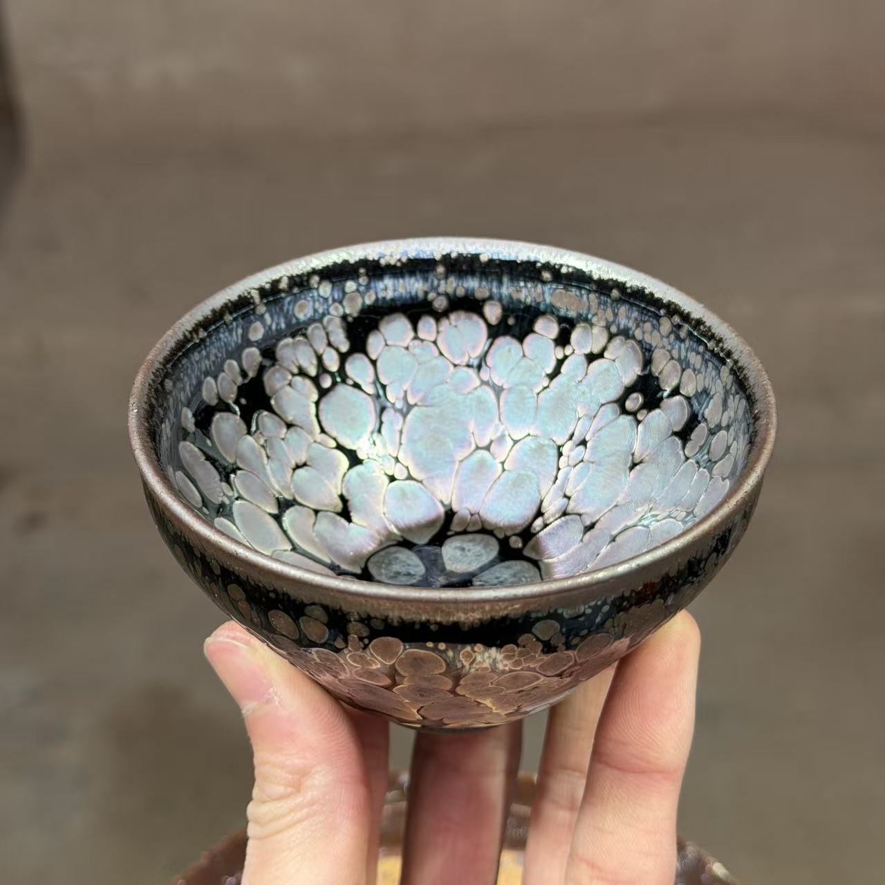 建窑建盏 紫金玫瑰 茶盏主人杯 电烧