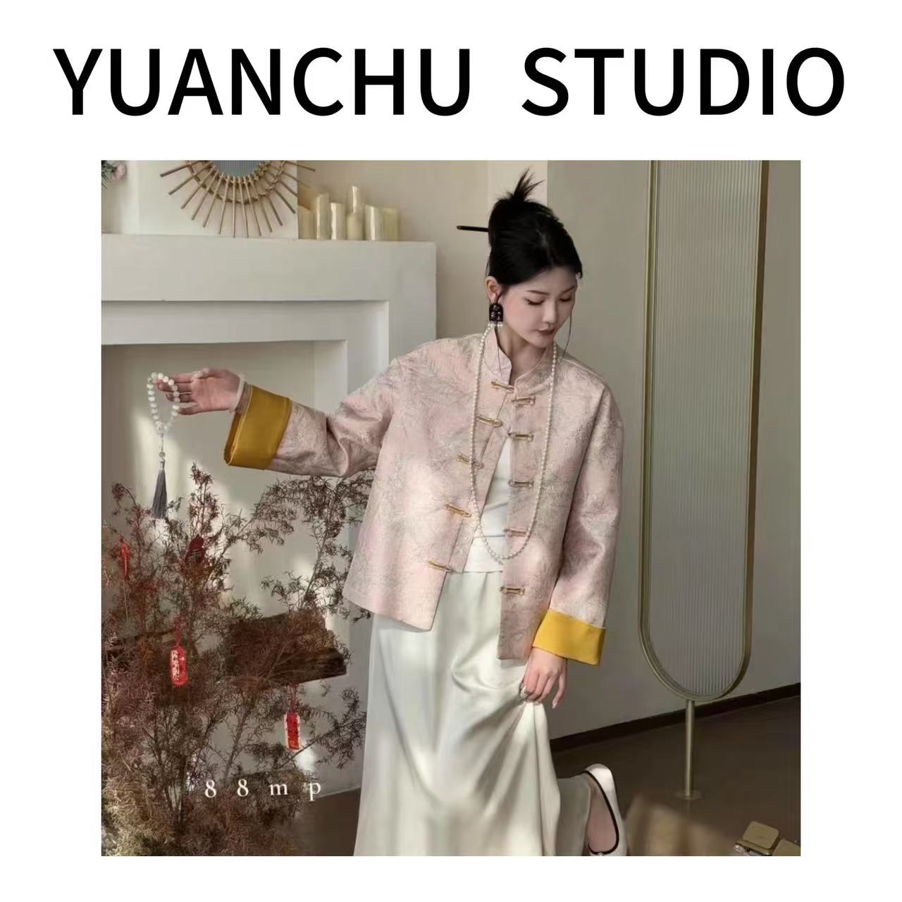 【YC】2025春装新款新中式国风外套女短款提花盘扣洋气早春上衣