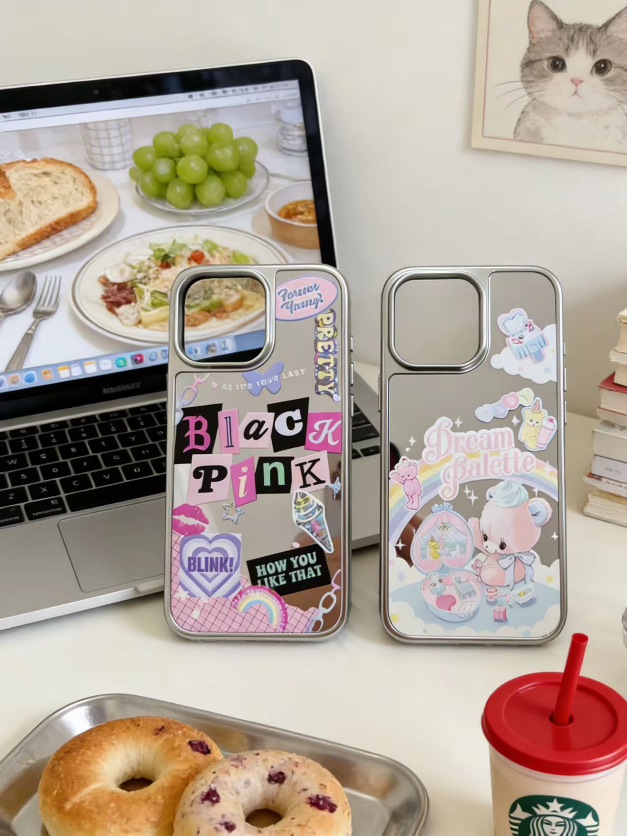 粉色小熊镜面手机壳ins风适用iP17promax/16可爱卡通梦幻小众防摔