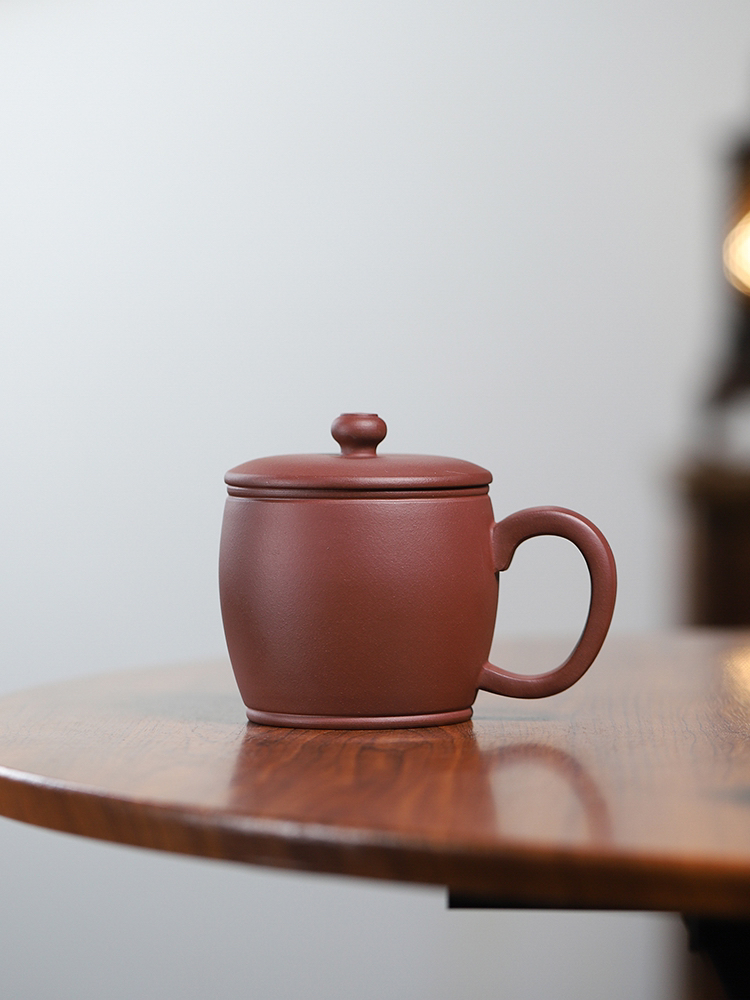 宜兴紫砂茶杯龙血砂稀有泥料汉瓦造型紫砂盖杯办公茶具