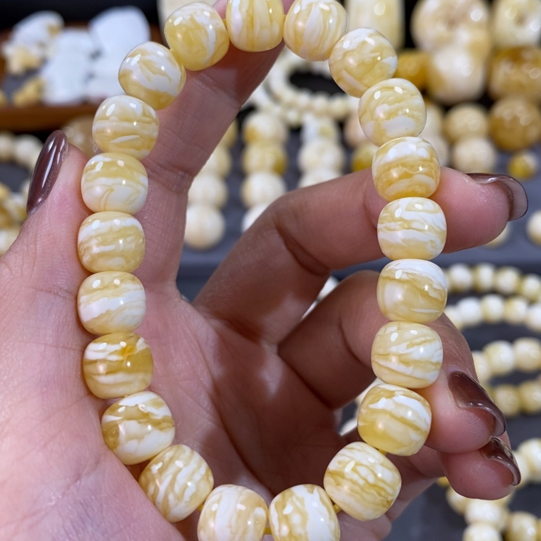 蜜蜡手串未镶嵌同料10mm虎皮千层雪手串