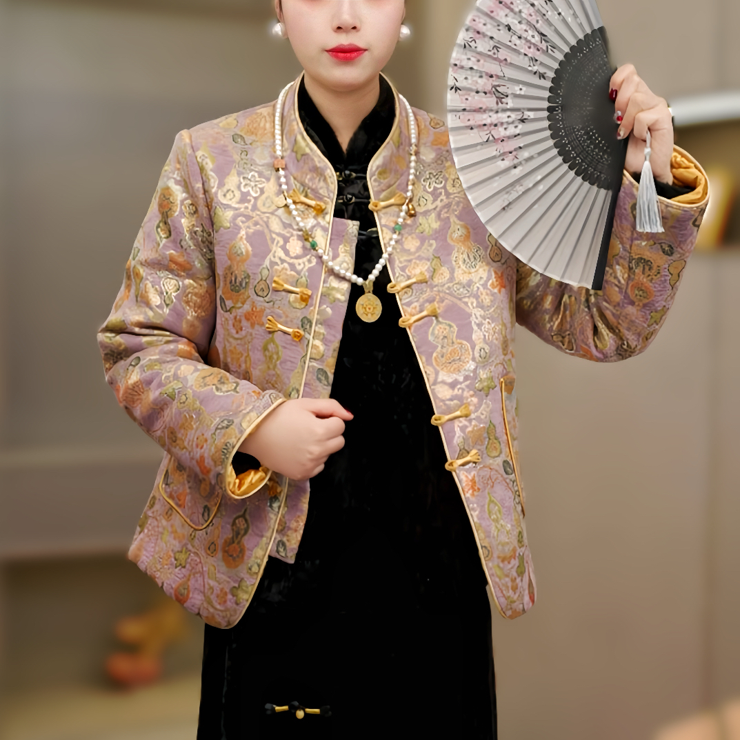 【簪花福禄】冬季新款加绒加厚新中式外套中国风秋冬复古宽松拜年服