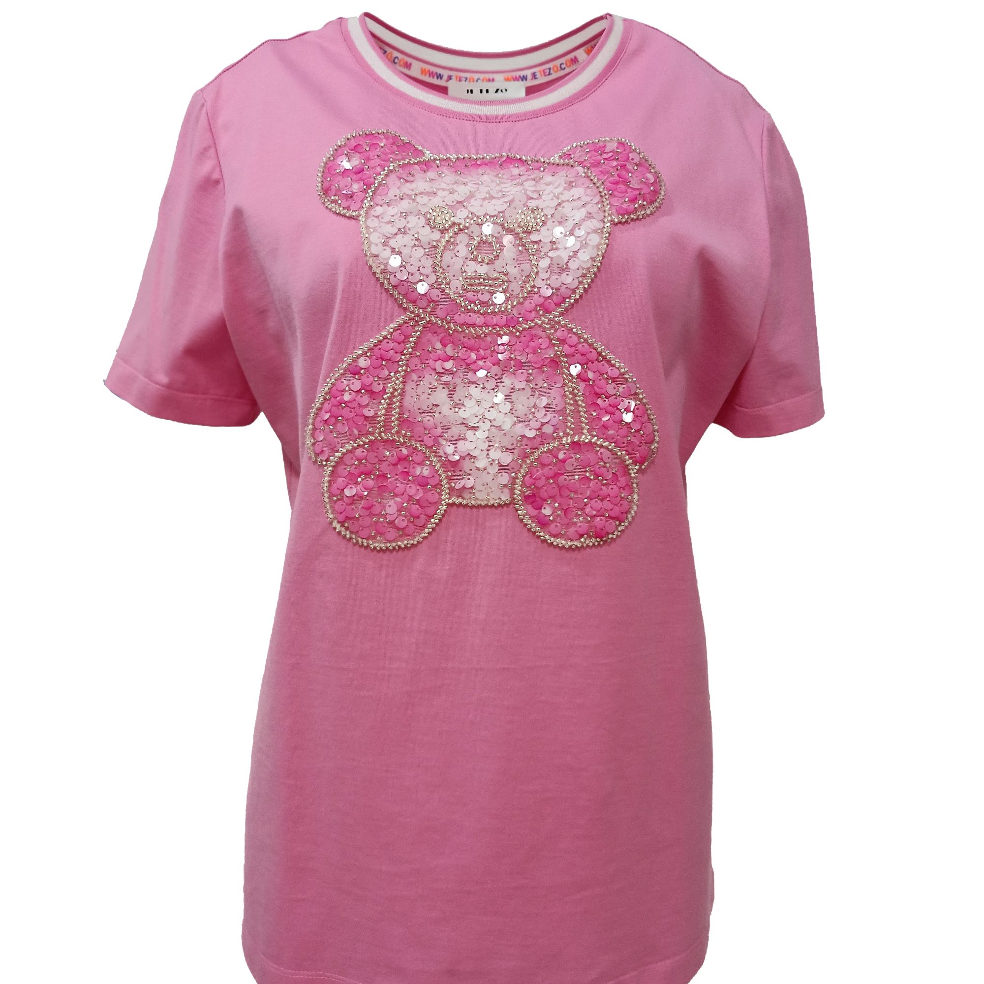 JETEZO【T恤】手工钉珠泰迪熊纯色短上衣收腰显瘦透气BC1EE110A1