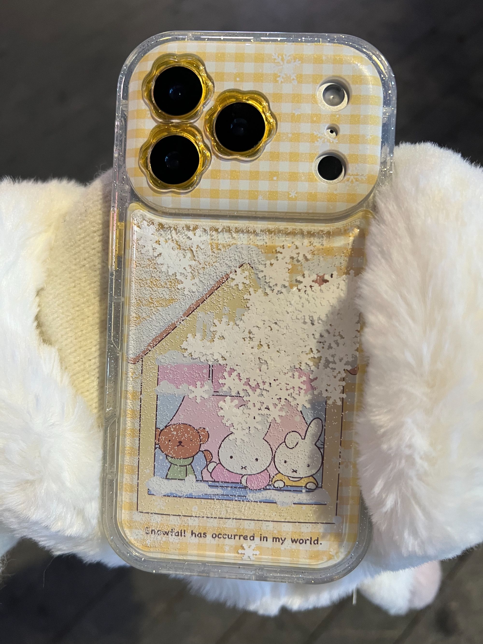 黄格纹雪花房子米菲兔流沙皮质苹果1716promax手机壳iphone1514