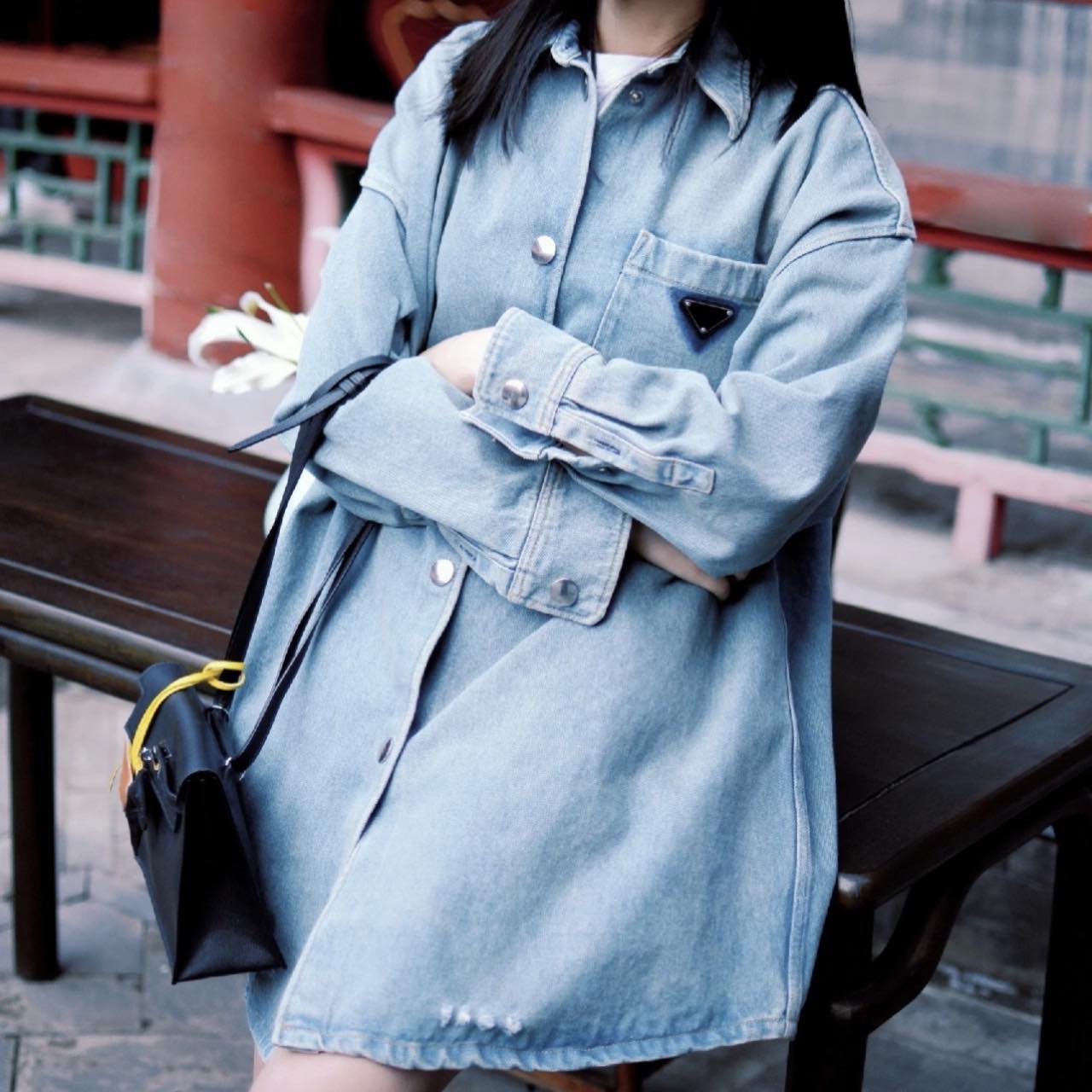 未使用 Prada/普拉达 汤/P245621666/金属三角标 牛仔外套 36