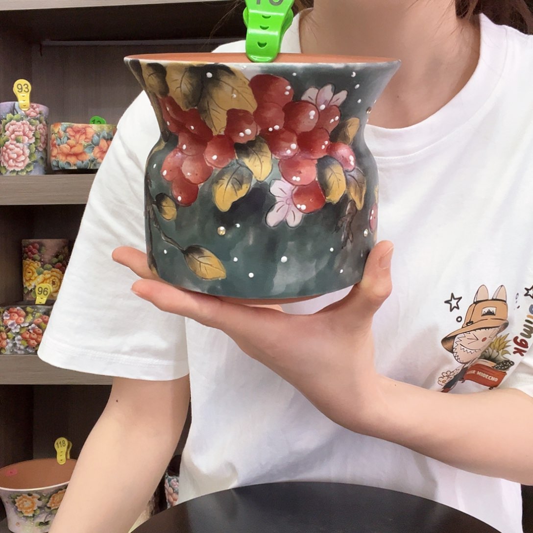 手绘陶瓷花盆口14高12