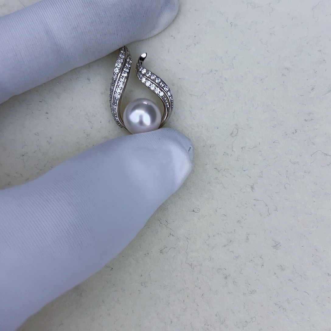 海水珍珠海水akoya吊坠8-9mm银S925镶嵌