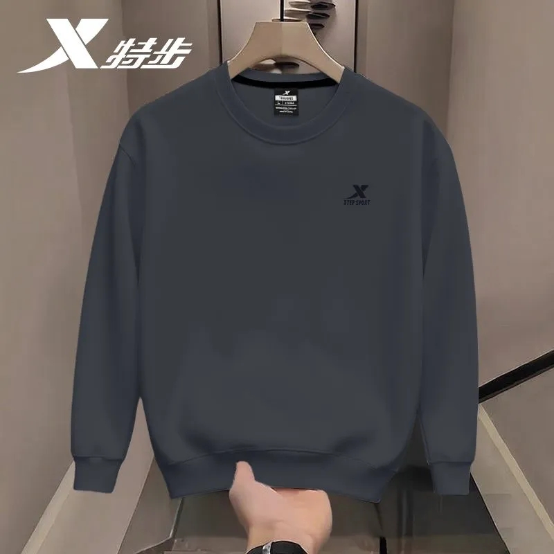 特步卫衣男2025秋季圆领纯色打底休闲男装套头正品运动长袖上衣男