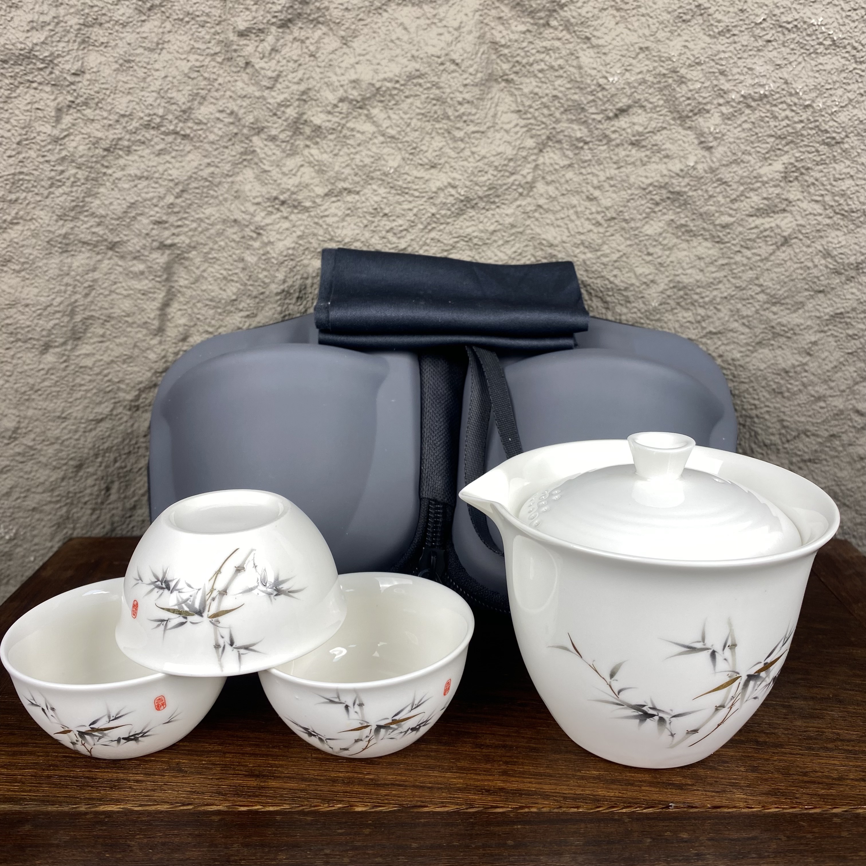 KK0641富竹一盖三杯旅行套简约茶具便携功夫快客杯手抓泡茶壶