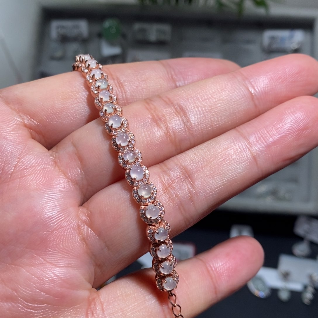 翡翠挂件银S925镶嵌手链