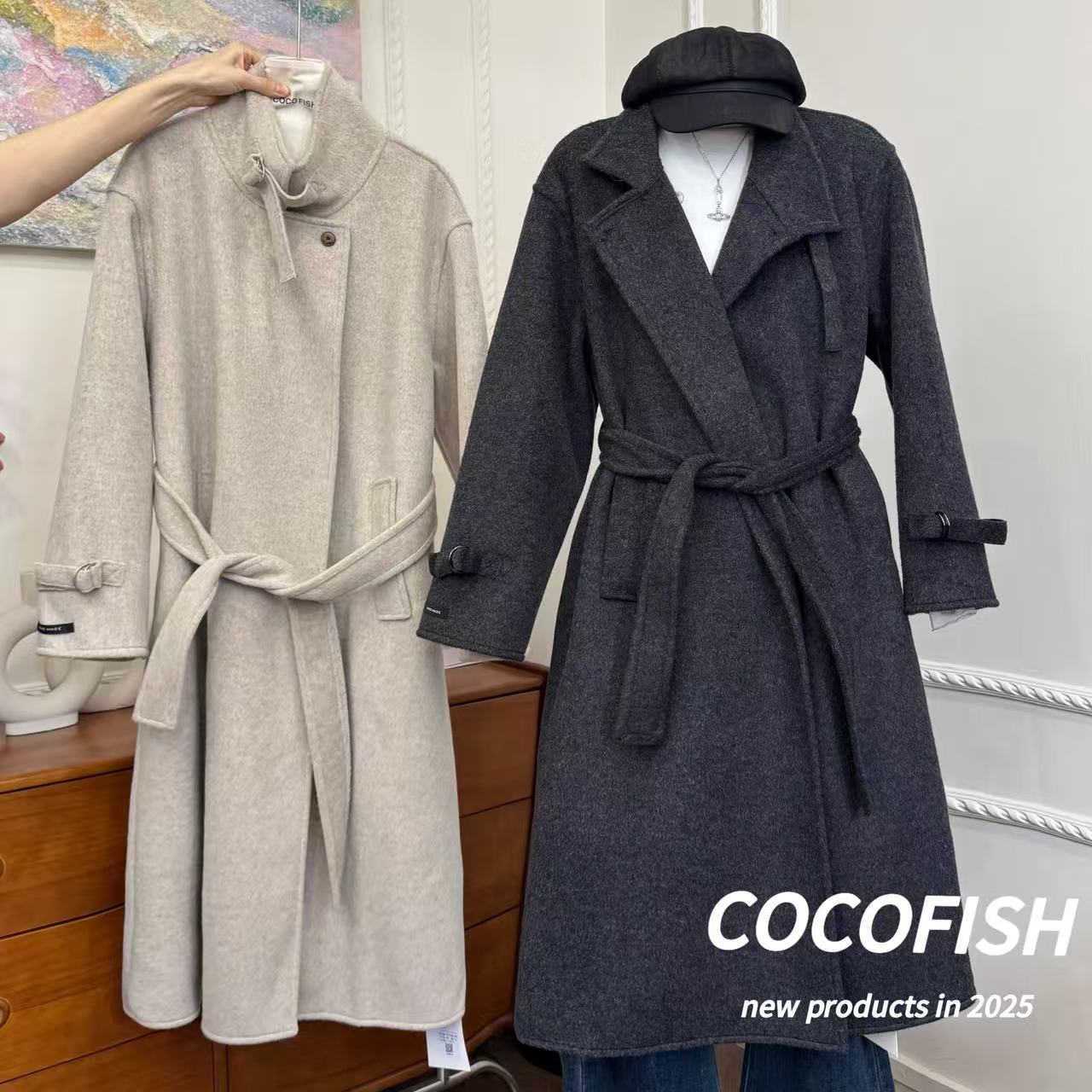 高级感气质韩版双面毛呢中长款外套#A6521