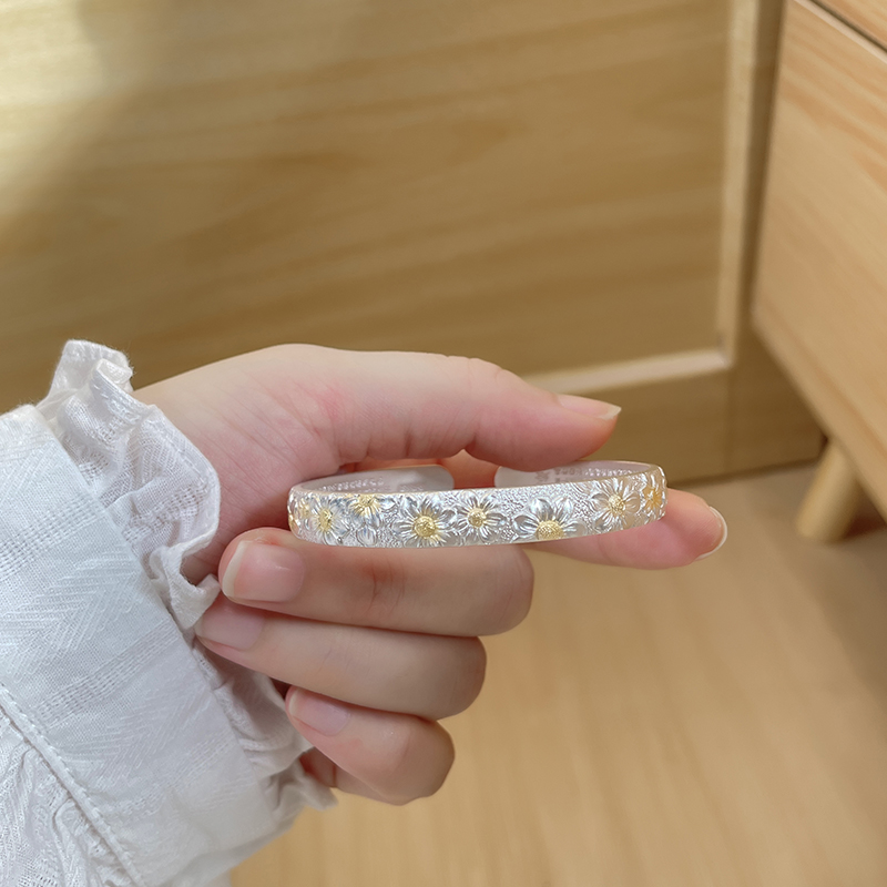 足银手镯 「小雏菊」足银999.9传承国风古法手工雕刻花朵手镯女七夕