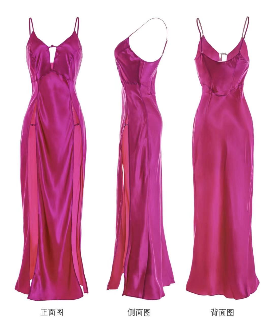 桑蚕丝吊带睡衣/两边开叉显腿长/旗袍款性感修身/A230503
