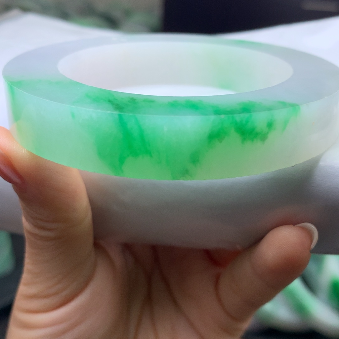 定制翡翠未镶嵌冰胶底白底青52一58