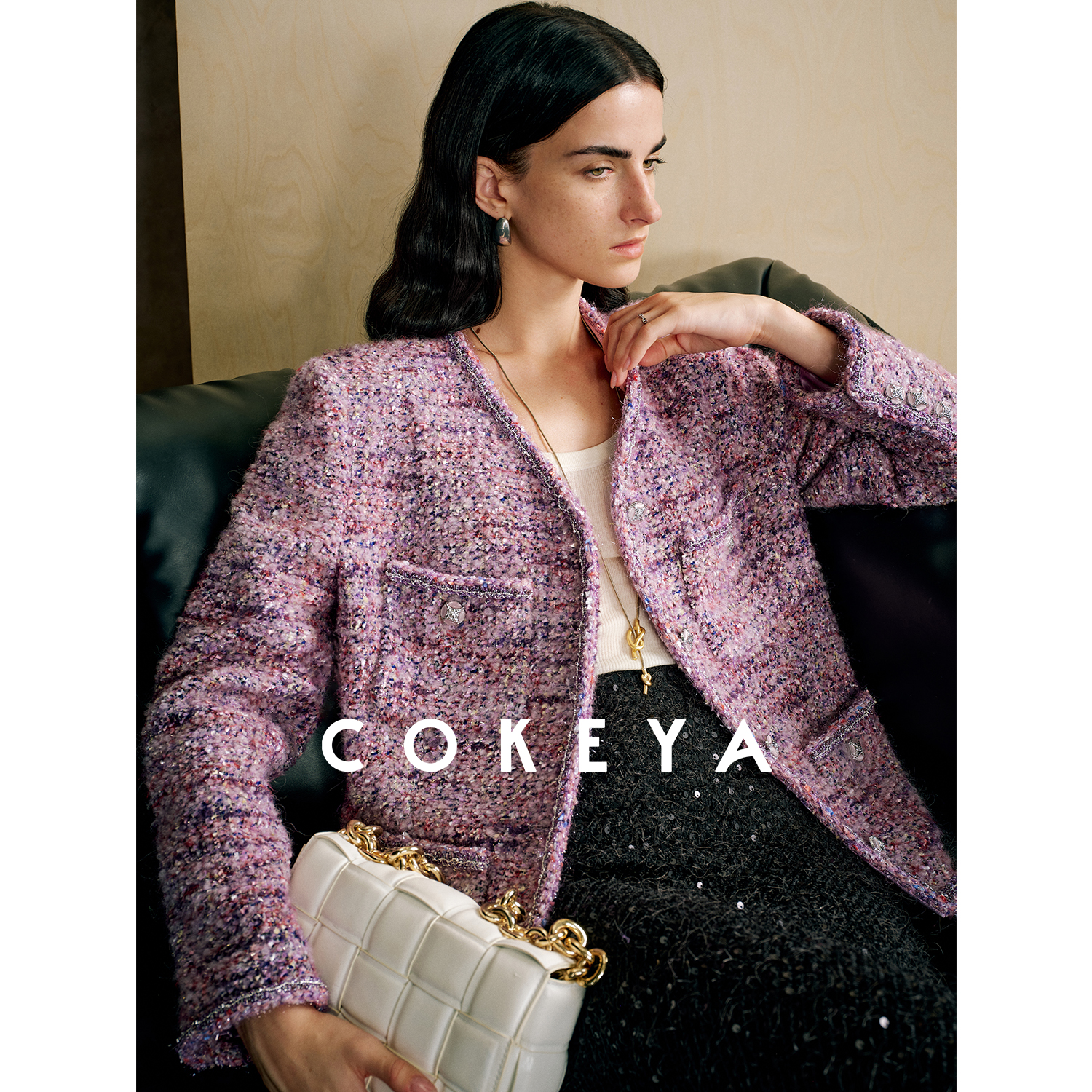COKEYA/SCOP莫奈画境~法国百年老簰粗花呢V领收腰香风粗呢外套女