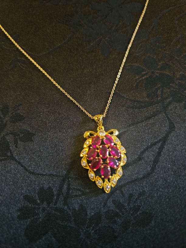 培育红宝石项链铜合金时尚优雅复古培育红宝项链气质轻奢TH14