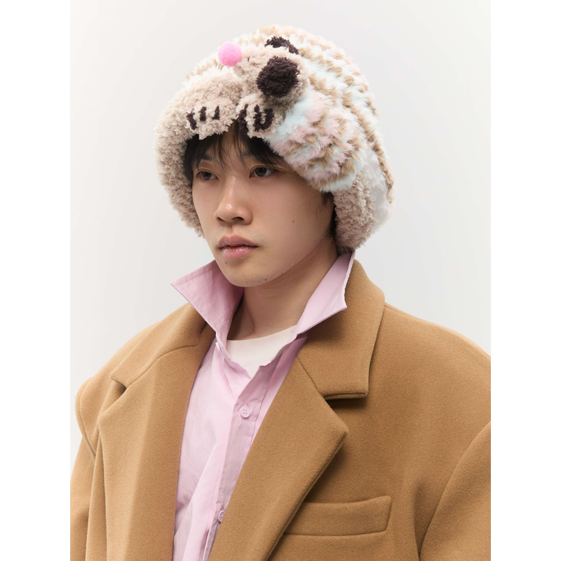 OHTODOG  手工钩针腊肠条纹狗帽子百搭毛线帽新款