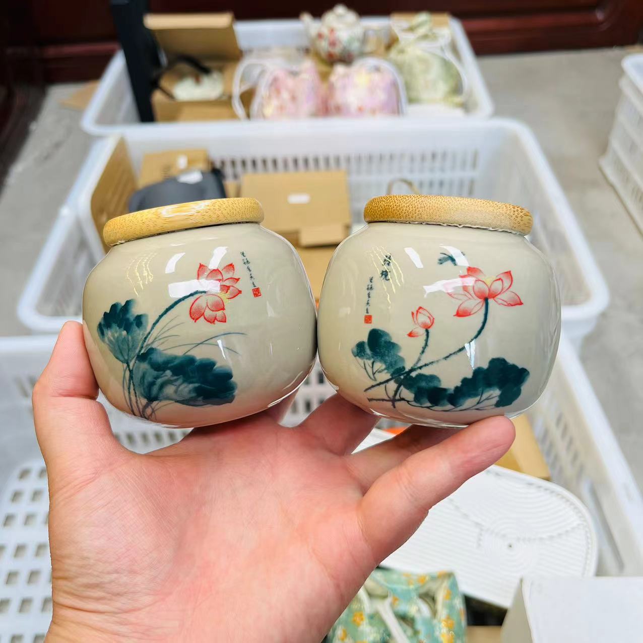 草木灰茶叶罐1对1328手工中式高档