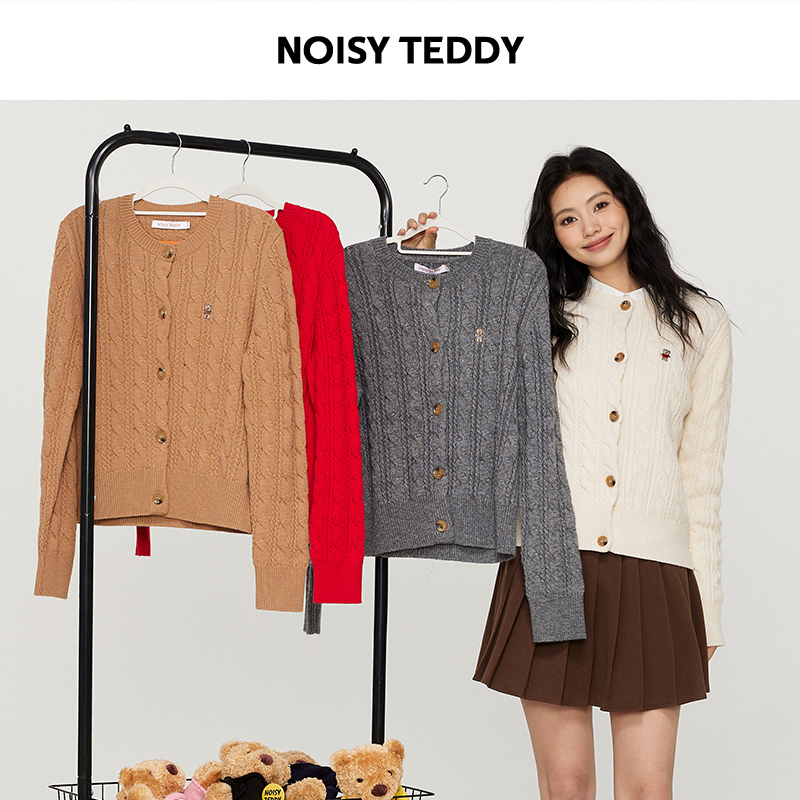 NOISY TEDDY25年秋季新款时尚纯色女士羊毛开衫简约舒适外套百搭