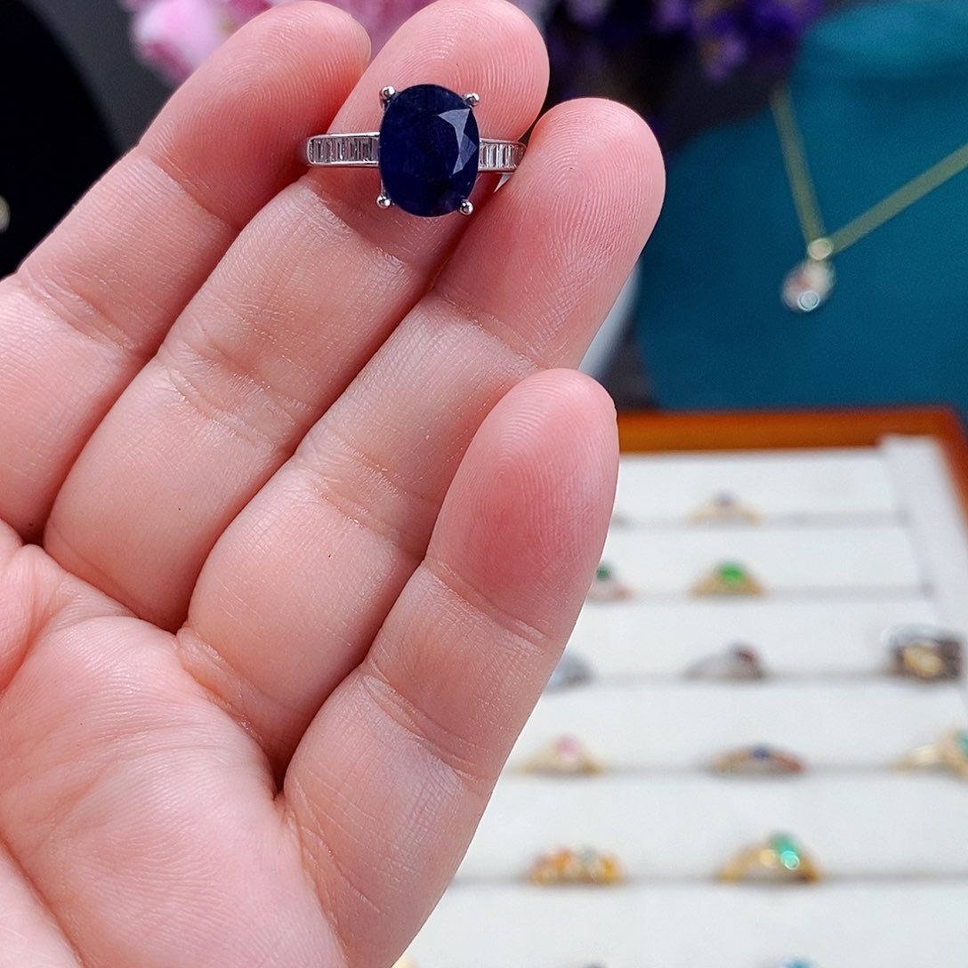 蓝宝石戒指银S925镶嵌