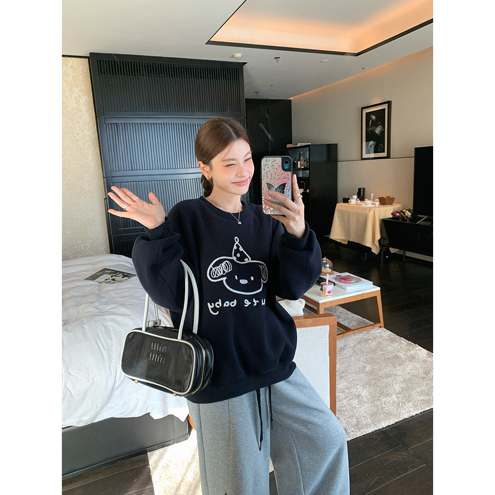 张贝贝 线条小狗 新疆棉一体绒 小狗刺绣奶萌卫衣