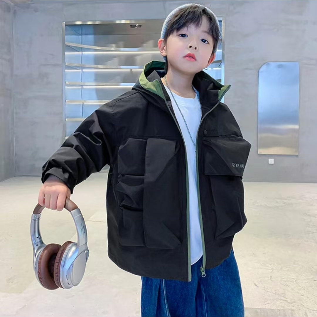 【现货捡漏】男童外套春秋2025新款韩版洋气大口袋连帽外套