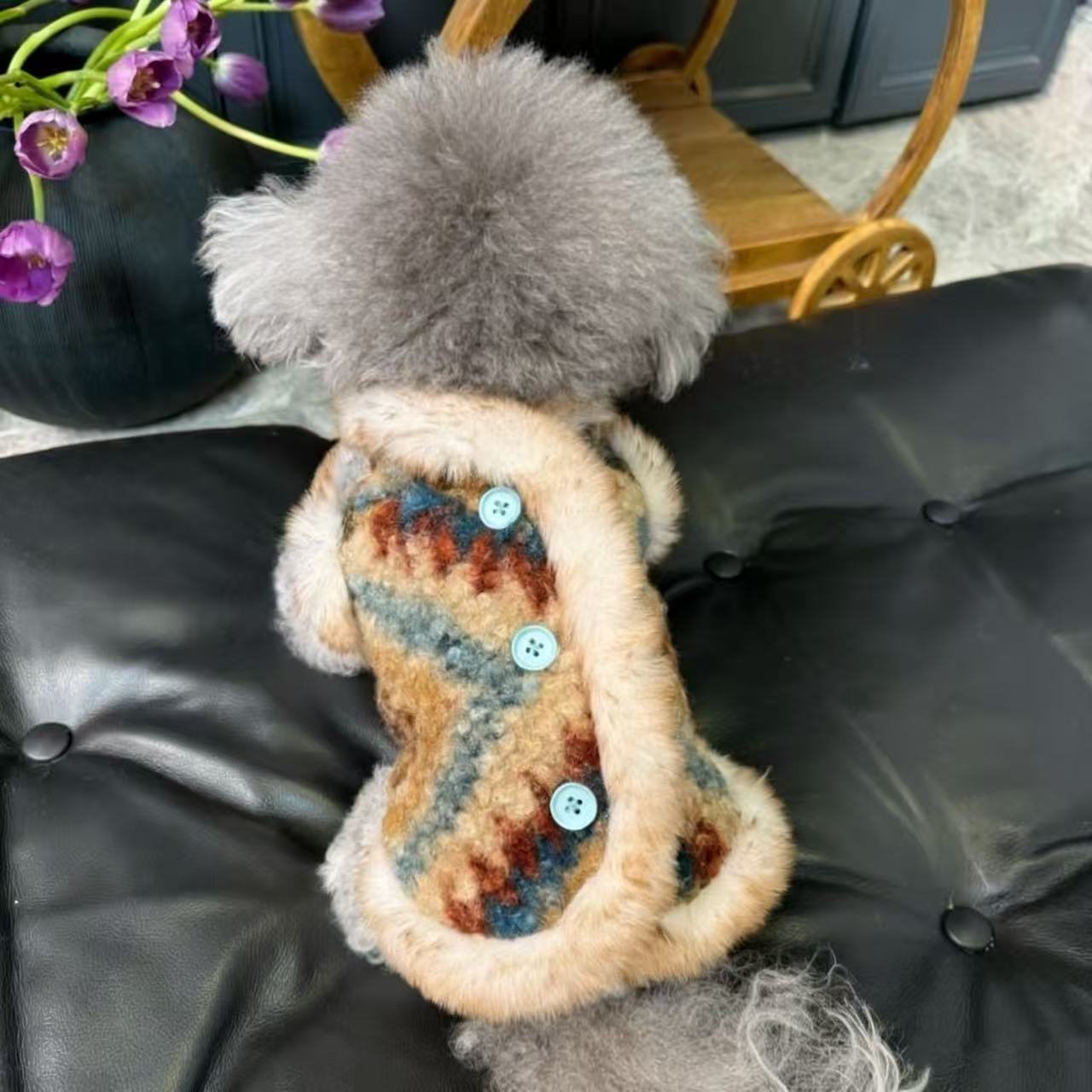 宠物衣服秋冬新款费尔岛加绒开衫马甲狗狗猫咪外套