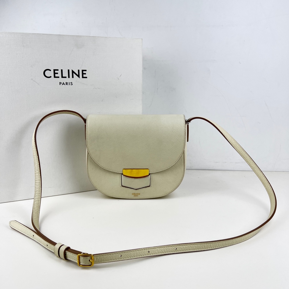 99新 Celine/思琳 赛琳 薄荷绿金扣马鞍包 单肩斜挎包/98新