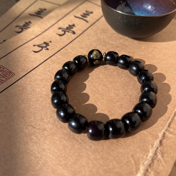 招米单圈菩提手串文玩（有盘玩袋）