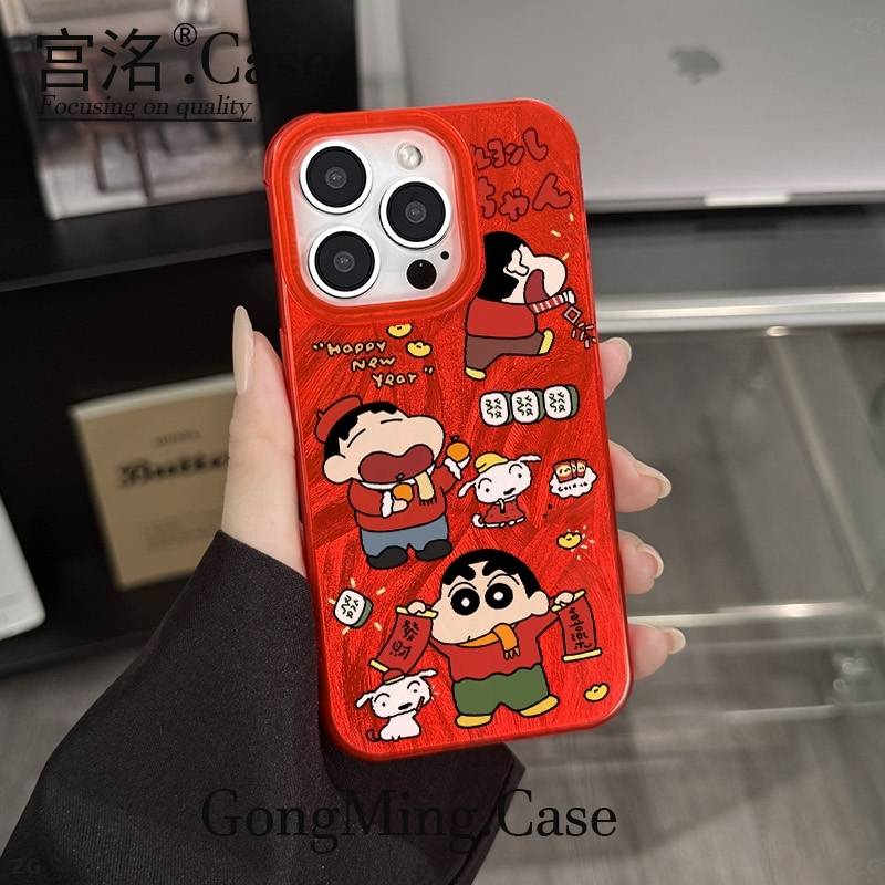 小新小白过新年大孔羽纱壳适用于iPhone苹果17手机壳华为oppo小米