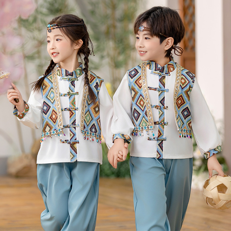 儿童少数民族壮族服装三月三哈尼族苗族男女汉服唐装幼儿园演出服