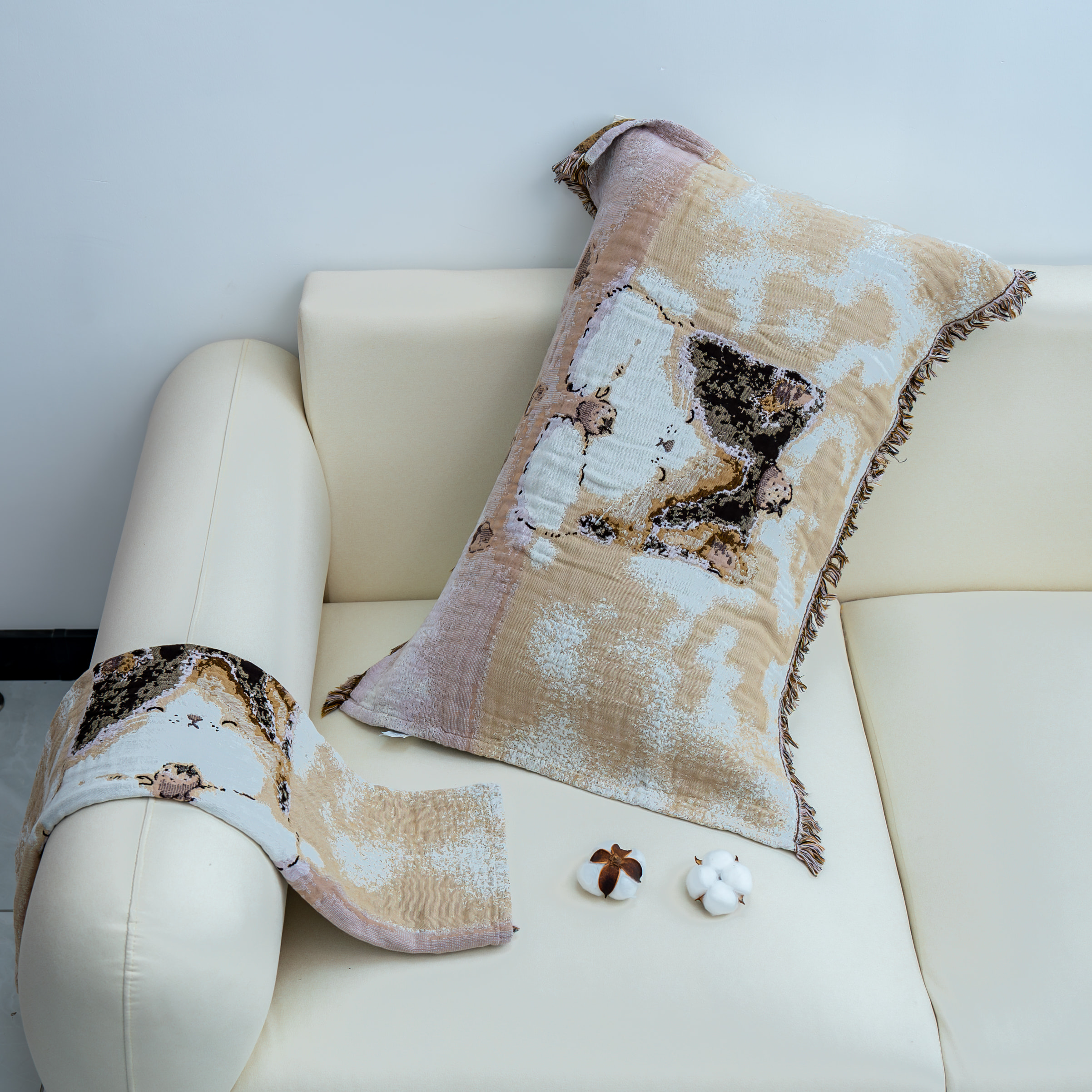 专享【京会社】纯棉流苏枕巾一对装 不挑花色 三花猫