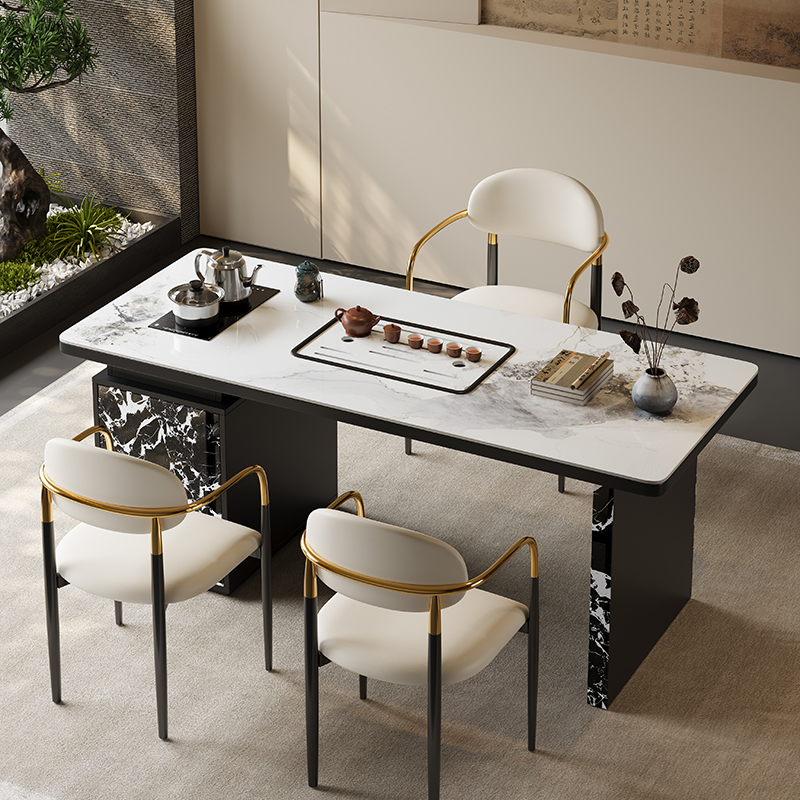 现代轻奢岩板茶桌办公室茶几泡茶一体家用茶台小型阳台茶桌椅组合