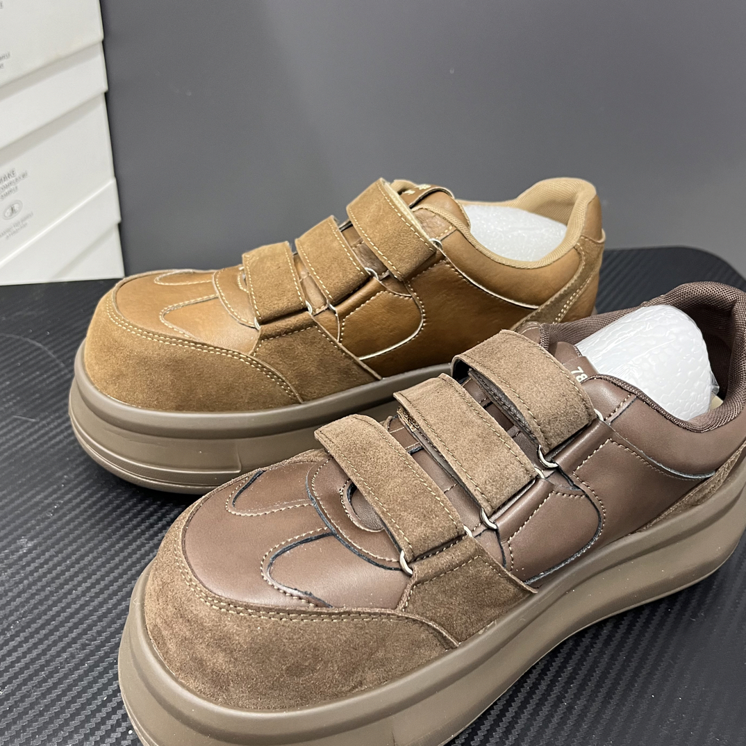 复古磨砂牛皮魔术贴厚底休闲女鞋丑萌松糕跟新款7323