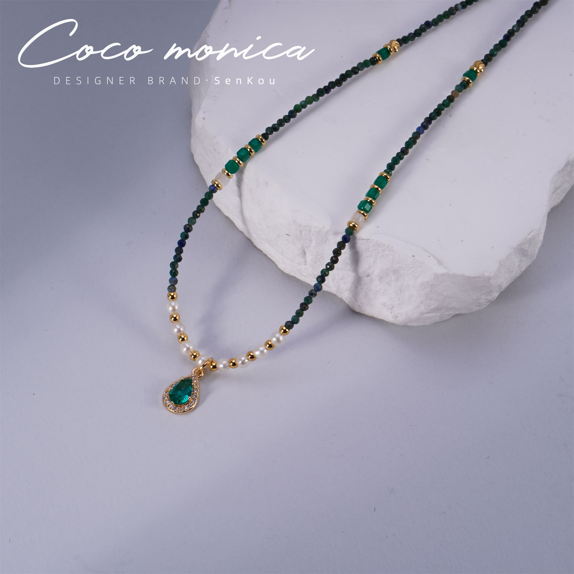 【小霞珠宝】孔雀石珍珠项链手工气质时尚百搭AC12