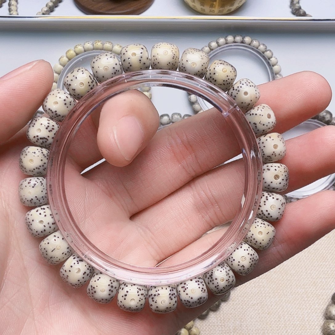 星月菩提手串石玉料骨瓷白眼睛留白细星单圈