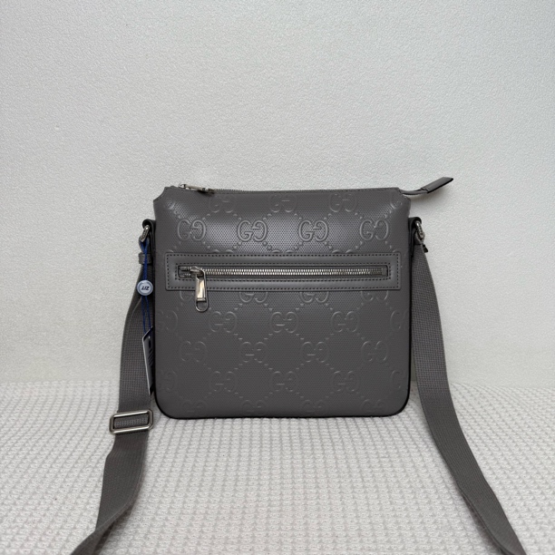99新 GUCCI/古驰 8956/时尚休闲灰色全皮双G压纹单肩包