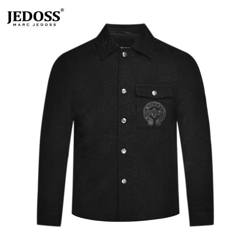 JEDOSS/爵迪斯男装秋冬时尚新款提花皮牌章仔开衫夹克外套520