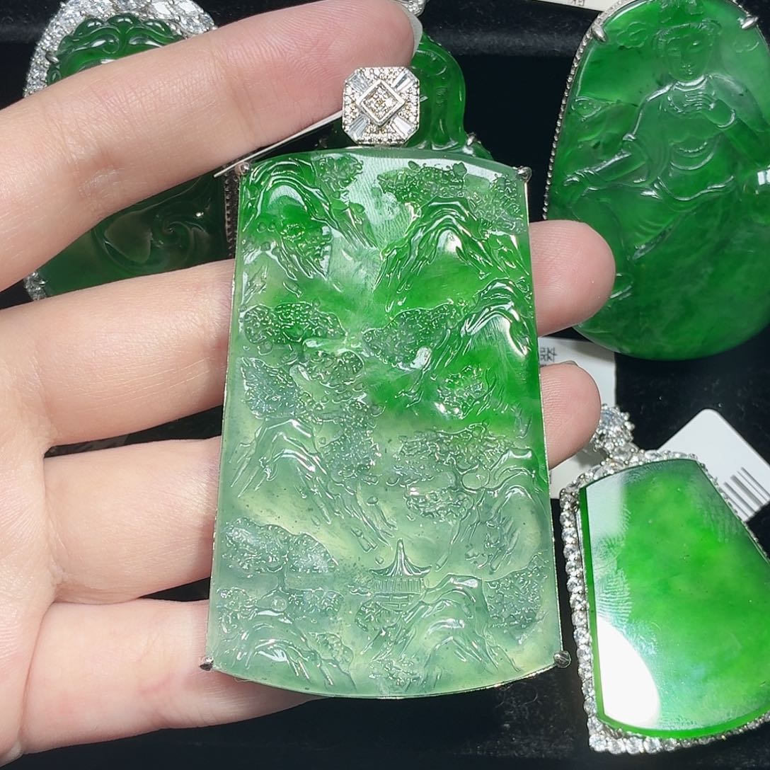 翡翠银S925镶嵌颈饰天然A货翡翠
