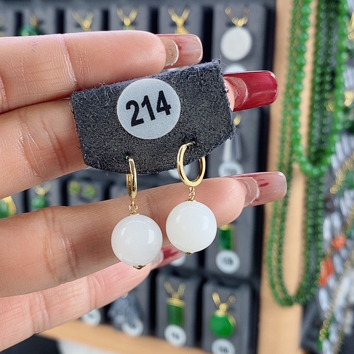 和田玉耳饰18K金镶嵌