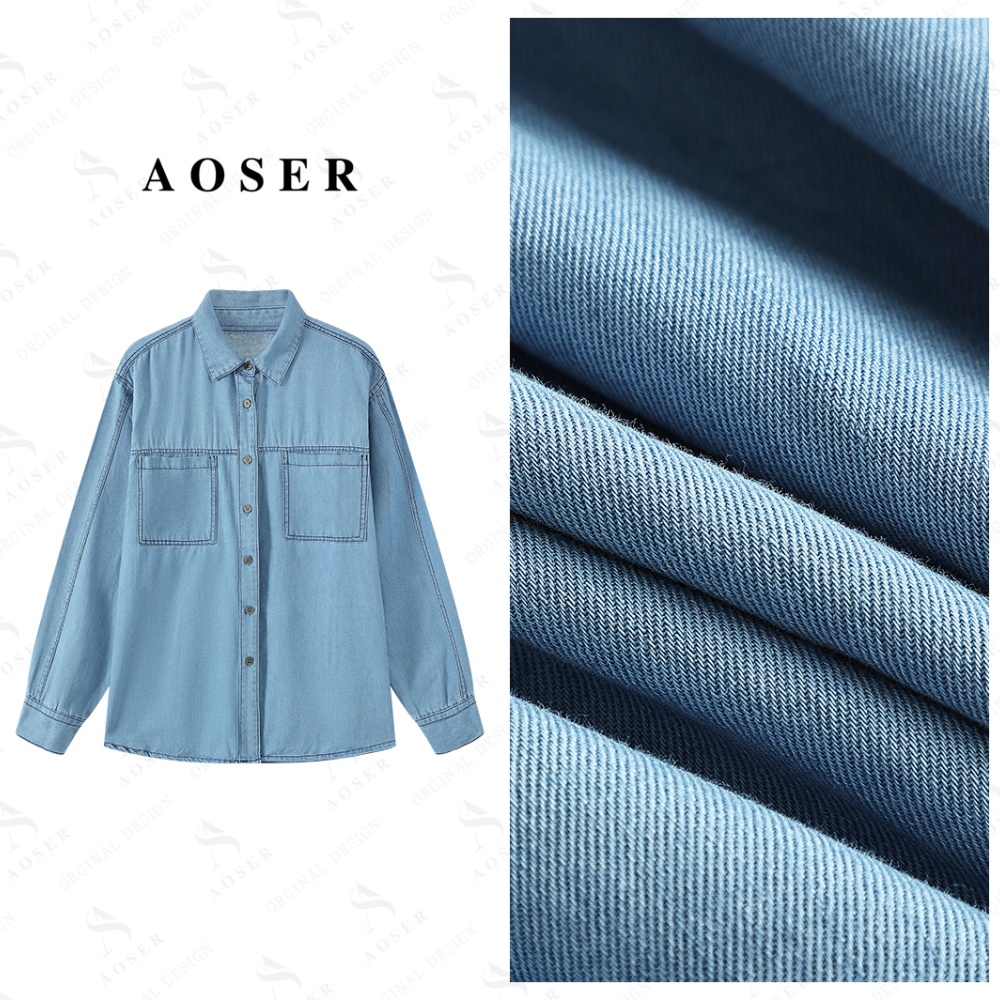 AOSER韩版简约风耐磨长袖常规抗皱牛仔衬衫百搭宽松女装6021