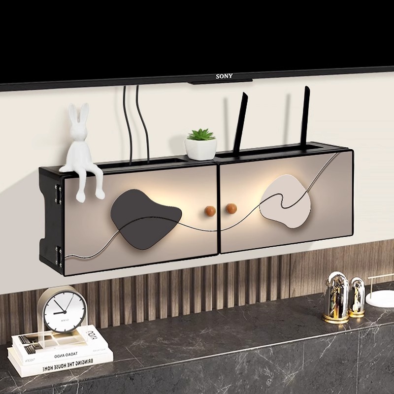 石来运转wifi路由器收纳盒壁挂式免打孔遮挡线神器电视机顶盒子