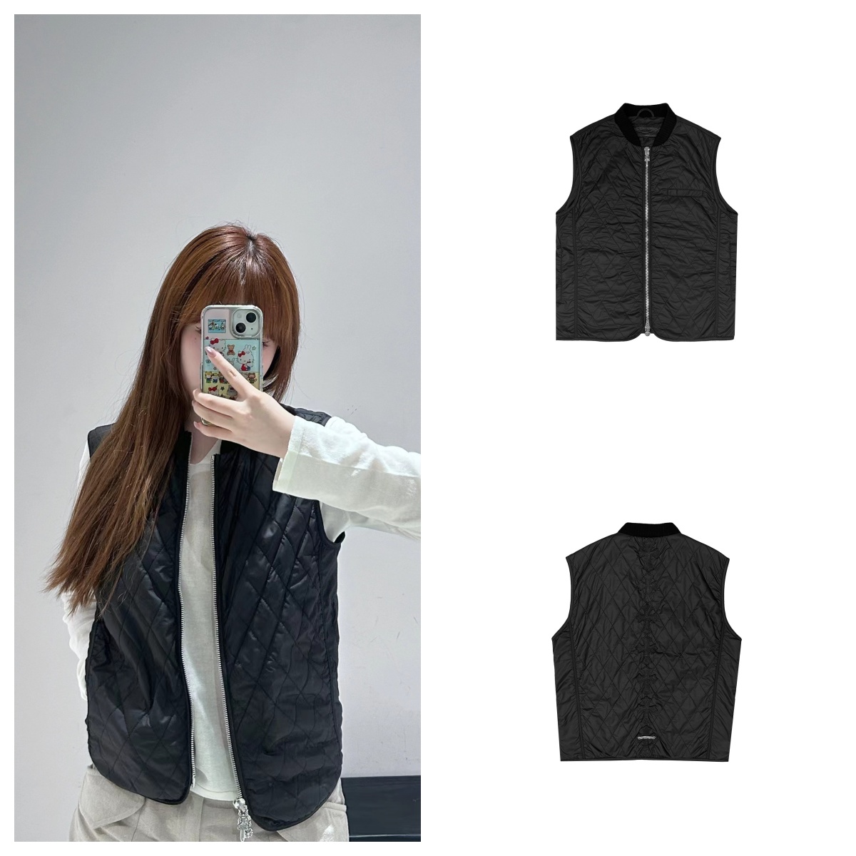 Chrome Hearts/克罗心龙骨十字贴皮菱格马甲背心外套