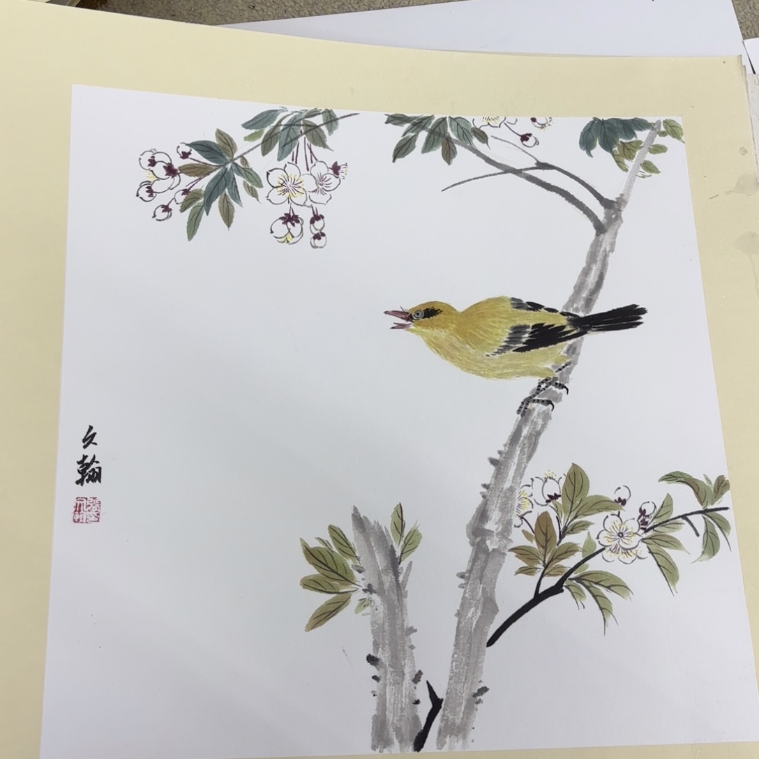 国画斗方花鸟手绘
