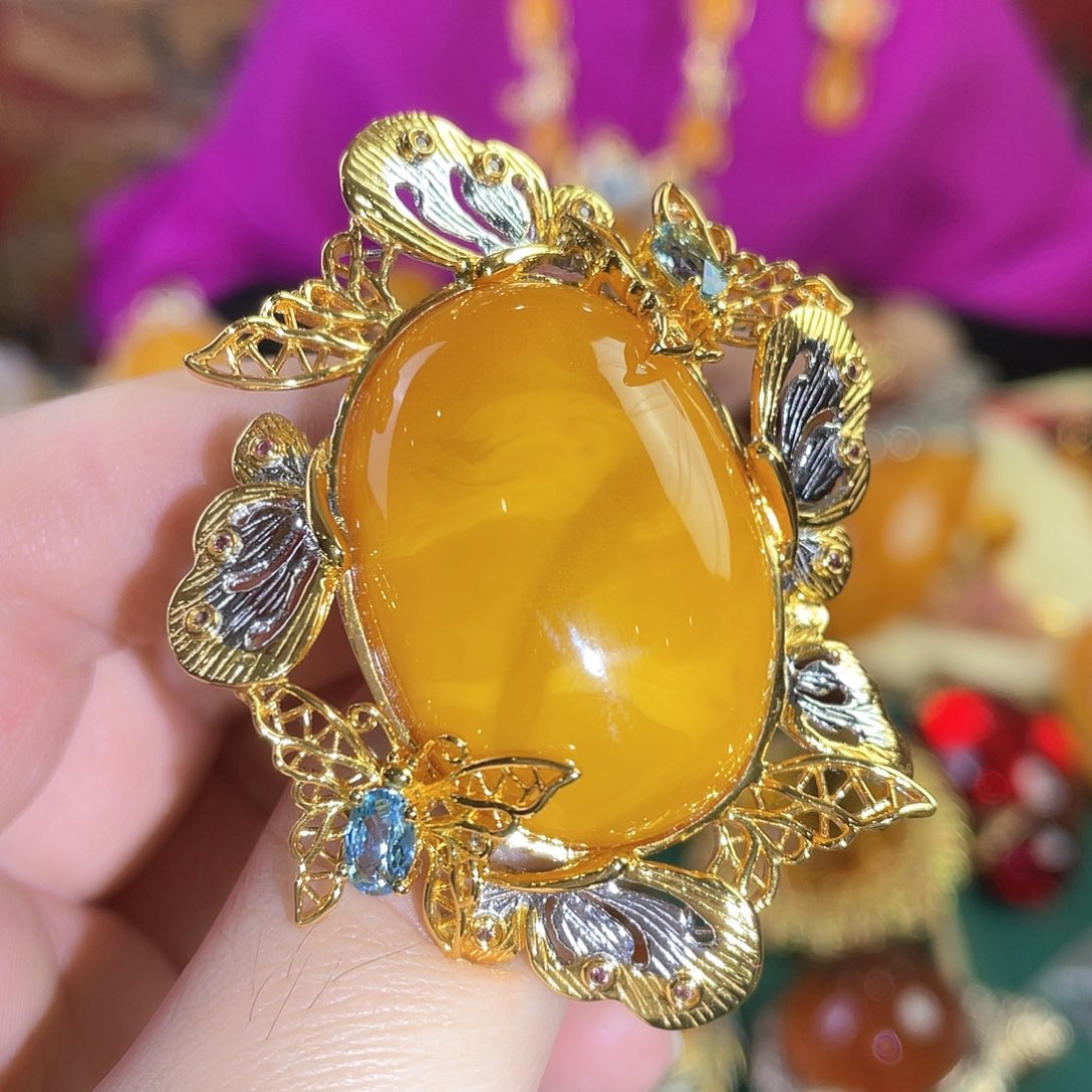 蜜蜡戒指银S925镶嵌31克