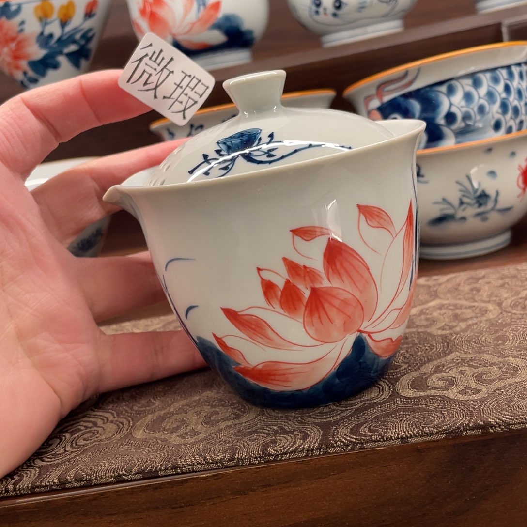 釉下手绘茶具微瑕