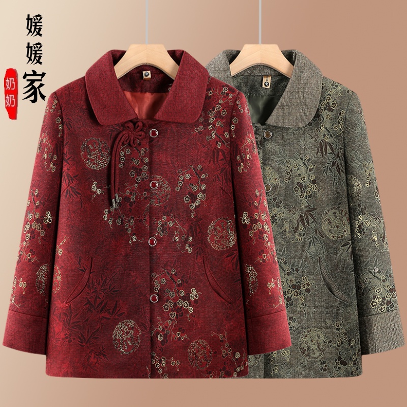 中老年人秋装外套70岁奶奶上衣老太太春秋季翻领长袖妈妈装上衣服